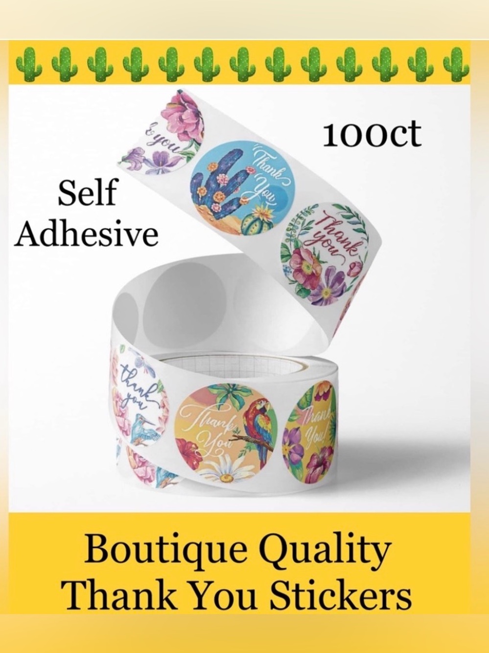 100ct~1” Thank You  Stickers Self Adhesive  (Boutique) 🌵🆕🌵Save$$$..(2 For $12)